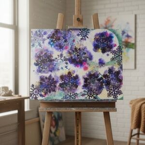 HANDCRAFTED Abstract Snowflake Colorful Painting HANDPAINTED Artwork Wall Decor